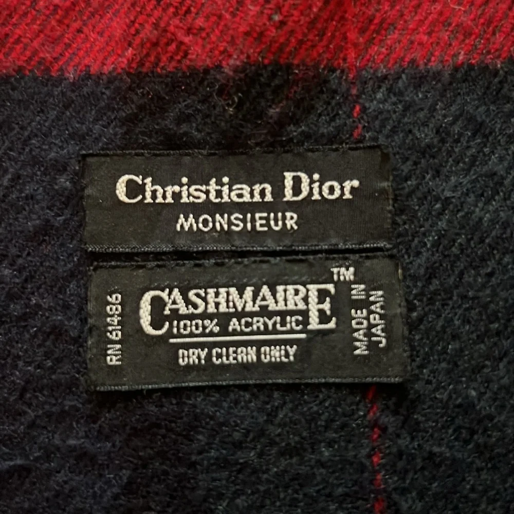 “Cashmaire” Vintage Plaid Fringe Scarf by Christian Dior Monsieur